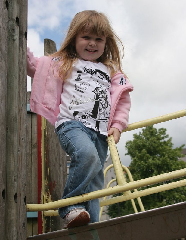 Heather on the climbing frame.