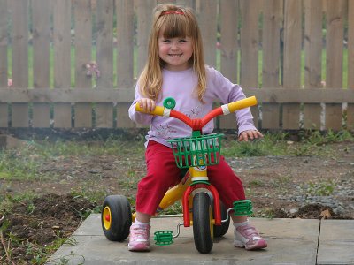 Heather on Josh's bike.