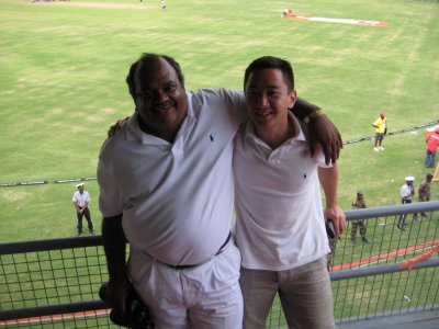 Dad and Danny wore matching white shirts for cricket