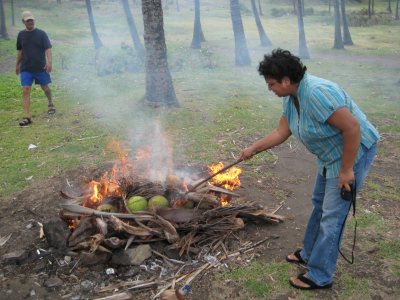 Mom turning the breadfruit