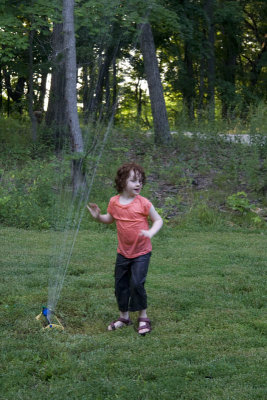 Kivi playing in the sprinkler, 6/25/08