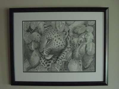 Manda's drawing of a leopard a wall in our home