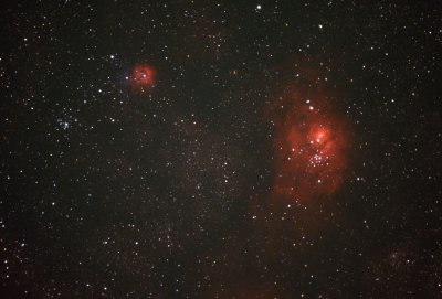 Trifid (left) and Lagoon Nebulas, M-20 and M-8