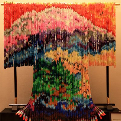 An eagle with red Mt. Fuji (The Origami art)