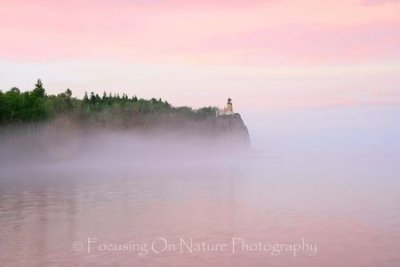 Foggy Split Rock Lighthouse sunset