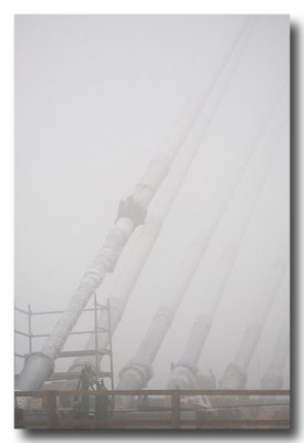 Sept. 24: We head out Downeast and it's foggy...here the cables of the new Waldo-Hancock Bridge disappear into the weather!