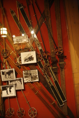 Old ski display in the lobby.