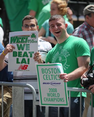Celtics Fans waiting for the parade