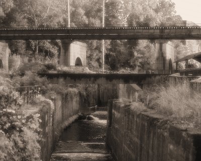Train Tressle over Ohio and Erie Canal in Sepia.jpg