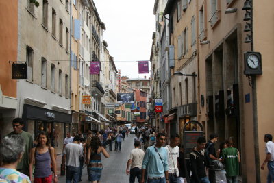 Modern shops nestled in historical city