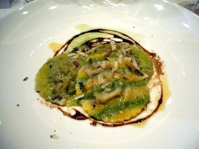 lamb ragout & rustic vegetable ravioli with balsamic reduction & grated pecorino