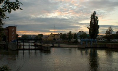 Odra river  ; sunset with reflection