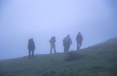 hikers in fog