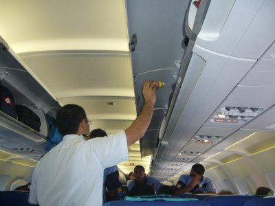 Spraying the plane before landing