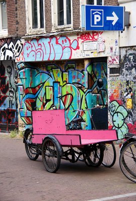 pink delivery bicycle