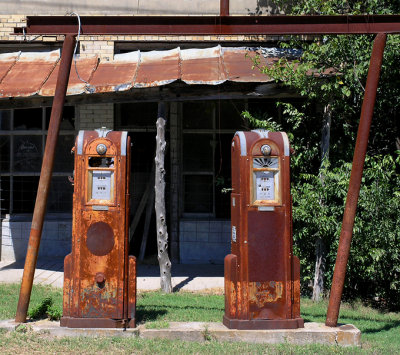 Two gas pumps, Red Rock, Texas