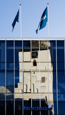 Budolfi church reflected in Nordea