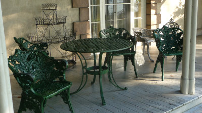 Porch furniture for Irving and his family to enjoy the outdoors and the Hudson River view.