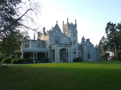 View of Lyndhurst at dusk from the front lawn.