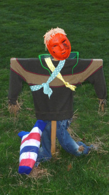 This orange-faced scarecrow looked like it was being crucified!
