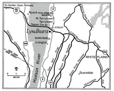 Map of Tarrytown showing the location of Lyndhurst.
