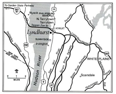 Map of the Hudson Valley showing the location of the Lyndhurst Estate.
