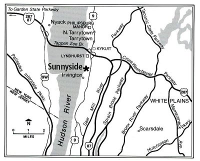 Hudson Valley map showing Tarrytown and Sunnyside, indicated by the star.
