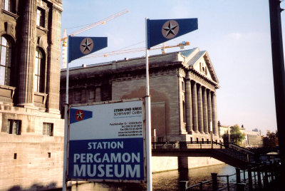 Sign for the Pergamon Museum which is named after the city of Pergamon in Asia Minor.