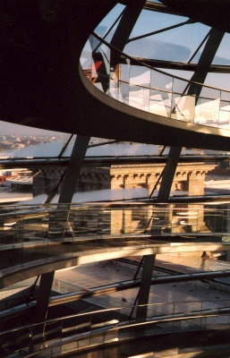 Glass and metal spirals inside the Reichstag dome.