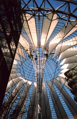The roof of Sony Centre in Potsdam Square looks like the inside of a parachute.