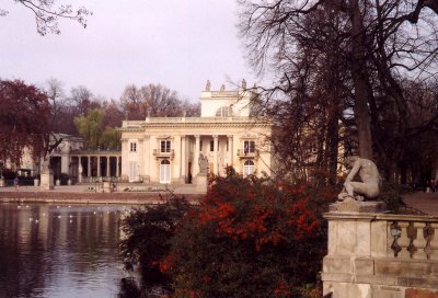 View from the lake of the Palace on the Island, a former palace and bathhouse.