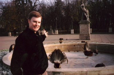 Me pointing to peacocks in Royal Lazienki Park. They were not very colorful!