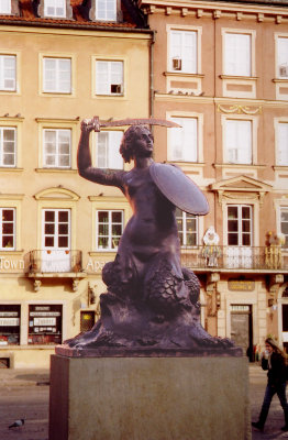 Statue of the Mermaid (symbol of Warsaw) in Old Town Marketplace.
