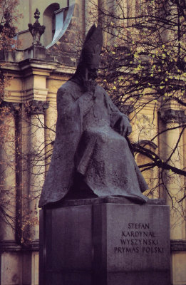 Statue of Stefan Wyszynski (Polish cardinal) in front of the Church of the Visitation Sisters.