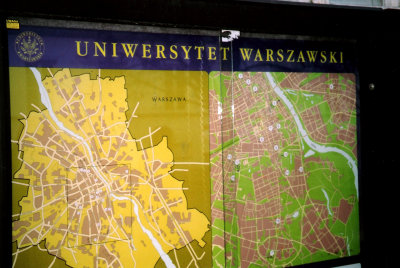 Map showing the layout of Warsaw University.
