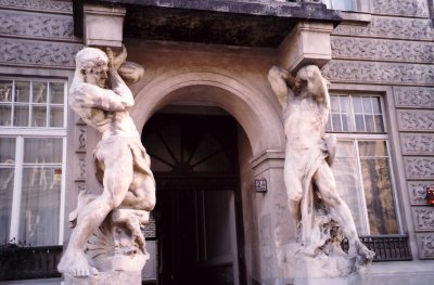 A beautiful cariatide entrance of a building on the Royal Way.