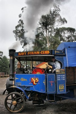 Steam truck puffing smoke
