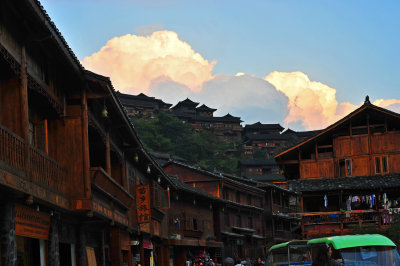Xijiang Miao Village Street Scene at Dusk