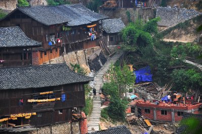 Xijiang Miao Village - Main street half way up the mountain