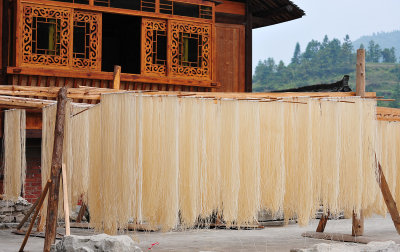 Xijiang Miao Village - Drying Rice noodles