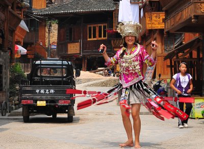 Xijiang Miao village - Ivy in a Miao rental costume (she is 1/4 Miao)