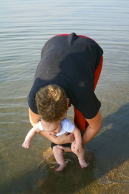 Alessio's first dip in the lake