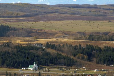 Church and hay bales