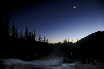 Crescent Moon and the campground fire