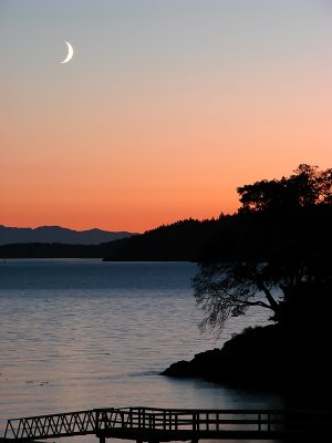 Sunset and a Crescent Moon