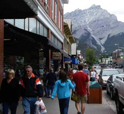 Downtown Banff, with Cascade Mountain