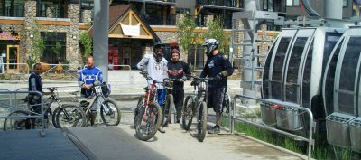 Mountain bikers getting ready to go up on the gondola
