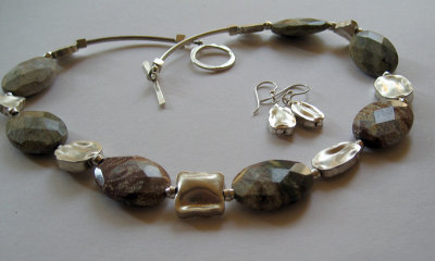 ocean jasper and Thai Hill Tribe silver necklace and earrings