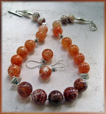 firecrab agate and Bali sterling silver necklace and earrings