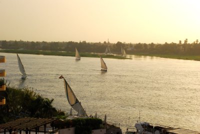 Traditional Egyptian sailing vessel - felucca photo taken just after sunset